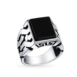 Gemstone Cuban Curb Link Chain Black Onyx Square Signet Ring For Mens Biker Heavy 925 Sterling Silver Handmade In Turkey