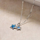 October Birthstone Ocean Collection 925 Sterling Silver Cute Turtle&Starfish Blue Created Opal Pendant Necklace Mother's Day Gifts Jewelry for Women Girls 18