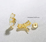 October Birthstone White/Yellow Gold Plated Sterling Silver Created Fire Stud Earrings 3 Stones Basic Dainty Hypoallergenic Earrings Fine Jewelry for Women