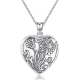 Locket Necklace That Holds Pictures Sun Flower 925 Sterling Silver Photo Heart Lockets Necklace for Women.