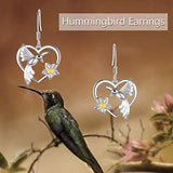 S925 Sterling Silver Dangle Drop Heart Hummingbird Earrings Jewelry Gifts for Women Girls Birthday