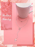 Dainty Choker and Pendant Y Lariat Necklace Sterling Silver Layered Long Necklace Jewelry