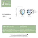 925 Sterling Silver Shining Heart of Glass Stud Earrings Precious Jewelry For Women