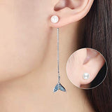 Pearl Earrings for Women, 925 Sterling Silver Mermaid Tail Drop Earrings with Cubic Zirconia Earrings