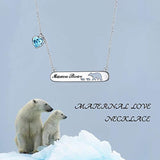 925 Sterling Silver Mama Bear Necklace with 2 Cubs Baby Mother and Child Bar Pendant, Fine Jewelry Gift for Mom, Crystal