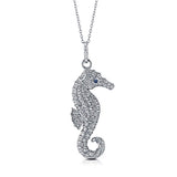  Silver CZ Seahorse  Pendant Necklace