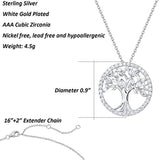 Sterling Silver Tree of Life Necklace Simulated Diamond Cubic Zirconia CZ Family Tree Jewelry Sets Birthday Anniversary Gifts for Women Teen Girls Mom Grandma Wife Youeself