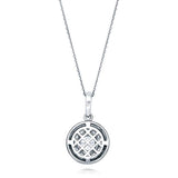 Rhodium Plated Sterling Silver Round CZ Flower  Pendant Necklace