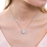 Rhodium Plated Sterling Silver Emerald Cut Cubic Zirconia CZ Halo East-West Anniversary Wedding Pendant Necklace