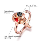 Skull Cross Toe Rings for Women, S925 Sterling Silver Rose Gold Plated CZ Adjustable  Open Ring  Jewelry For Halloween