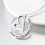 Always My Sister Forever My Friend S925 Sterling Silver  Love Heart Pendant Necklace