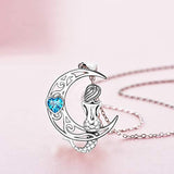 925 Sterling Silver Classic Sea Mermaid Crescent Moon Necklace Pendant Valentine's Gifts Jewelry For Girls
