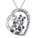 Silver Pandas-Mother&child forever love Cute Animal Heart Pendant Necklace