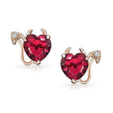 Valentine Red CZ Devil Heart Shape Cubic Zirconia Stud Earrings For Women Rose Gold Plated 925 Sterling Silver