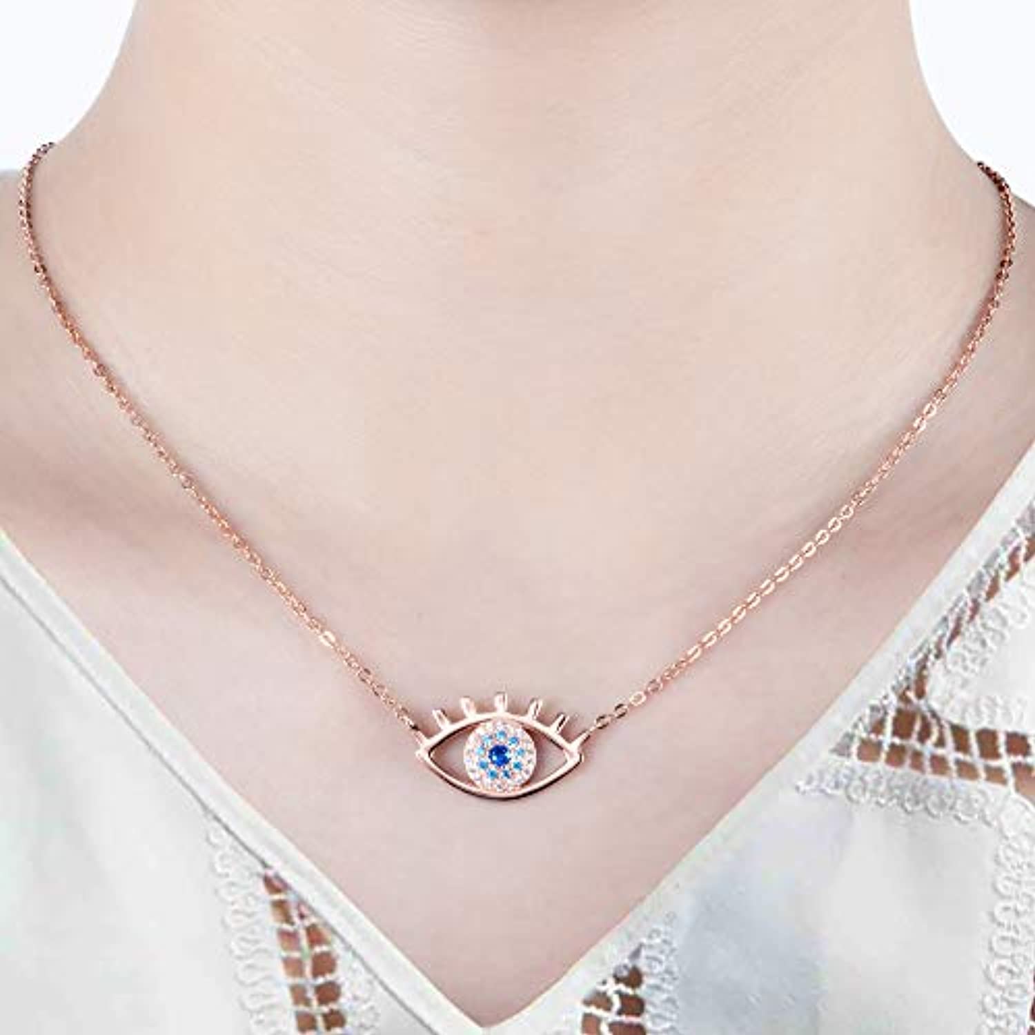 HELLO CREATION Evil Eye Pendant for Women, Evil Eye Necklace, Rose Gold  Color, Free Size Stainless