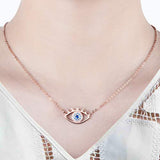 Rose Gold Plated Evil Eye Necklace with 925 Sterling Silver Inside Good Luck Pendant Necklace Vintage Fatima Hand Pendant Cute Zirconia Jewelry Gift for Woman Girls