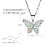 October Birthstone Sterling Silver Butterfly Necklace Created Blue Opal Gemstone Dainty Fine Jewelry For Women