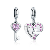  silver zirconia heart key Charms