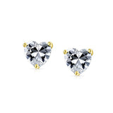 Cubic Zirconia Heart AAA CZ Solitaire Stud Earrings For Women 14K Gold Plated 925 Sterling Silver