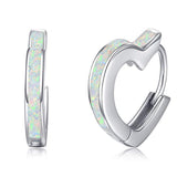 Silver love heart Opal Hoop Earrings 