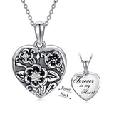 Sterling Silver Flower Locket Necklace Engraved Always In My Heart Pendant That Holds Pictures Gift for Women Mom Nana