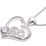 Sterling Silver 60th Birthday Aged to Perfection Heart Cubic Zirconia Pendant Necklace