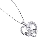 925 Sterling Silver Cubic Zirconia I Love You Mom Heart Necklace for Women Mother Birthday Mother's Day Gift, 18 Inch Chain