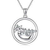 Silver Sloth hangs happily on the branch Cute Animal Necklace