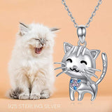 S925 Sterling silver Cute Cat Pendant Necklace Jewelry,Cubic Zircon Necklace for Women