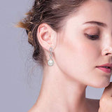 Women's 925 Sterling Silver CZ Pearl Gorgeous 8-Shaped Infinity Bridal Dangle Earrings