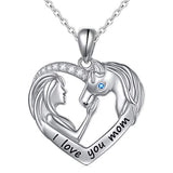 Silver I Love you Horse Animal Heart Pendant Necklace 