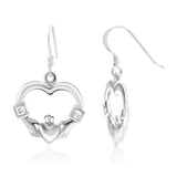 925 Sterling Silver Celtic Claddagh Friendship and Love Symbol Heart Shaped Dangle  Earrings