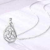 Good Luck Necklace 925 Sterling Silver Irish Celtic Knot Necklace Water Drop Pendant for Women