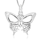  Silver Skull Butterfly  Pendant Necklace
