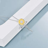 Sunflower Jesus Jewelry 925 Sterling Silver Sunflower Cross Necklace Gifts for Women