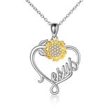 Silver Heart Sunflower Jesus Jewelry