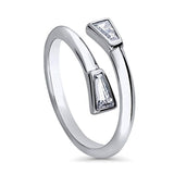 Rhodium Plated Sterling Silver Cubic Zirconia CZ Bypass Wrap Fashion Right Hand Ring
