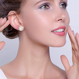 Women's 925 Sterling Silver 4MM Pearl Elegant Sunflower Bride Prom Pierced Earrings