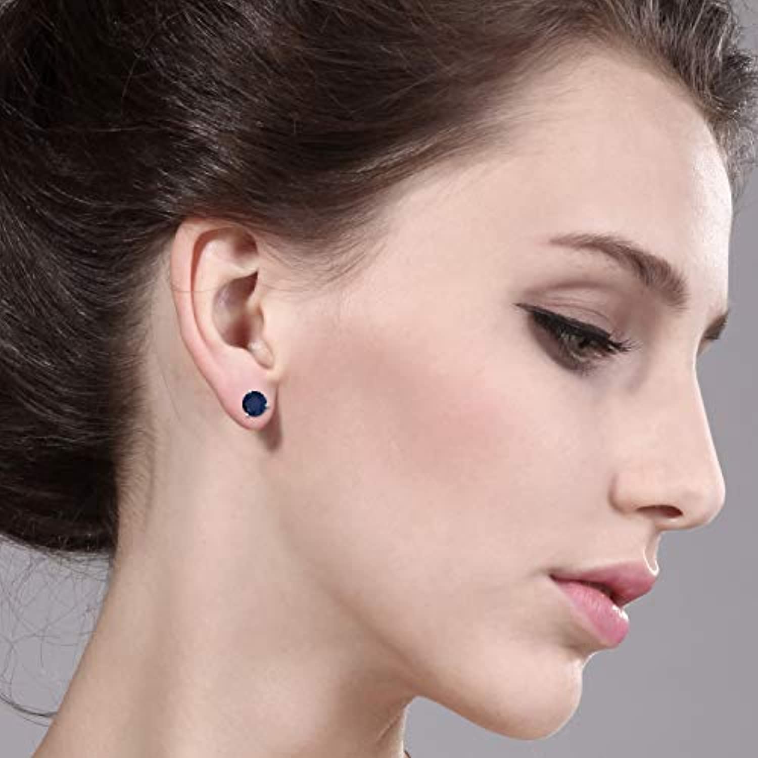 18K  Gold Blue Sapphire Stud Earrings For Women