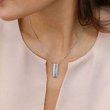 S925 Sterling Silver Bar  Pendant Necklace Rhodium Plated Made with Swarovski Zirconia Blue