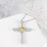 Sterling Silver Cross Love Heart Necklace Pendant  for Women