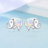 Elephant  Opal Earrings Sterling Silver Lucky Mini Elephant Stud Earrings  for Women