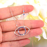 Evil Eye Jewelry Necklace - 925 Sterling Silver Blue White CZ Pendant Choker Necklace Gifts for Women Girl