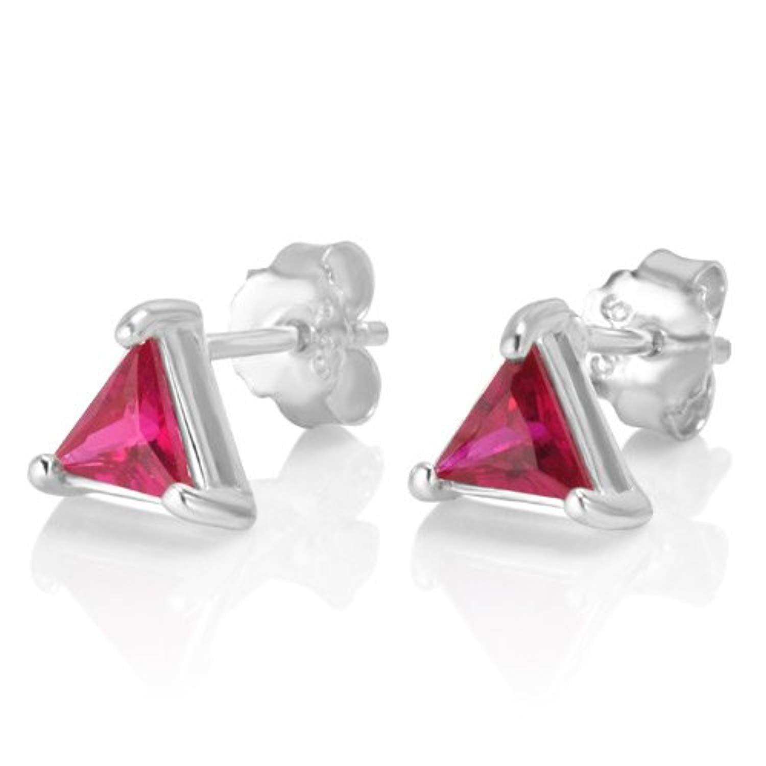 925 Sterling Silve Fuchsia Pink Crystal Triangle Small Post Stud Earrings