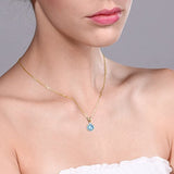 14K Yellow Gold Sky Blue Aquamarine and White Created Sapphire Pendant Necklace For Women
