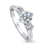Rhodium Plated Sterling Silver 3-Stone Anniversary Promise Engagement Ring Made with Zirconia Cushion Cut
