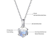 14K Solid White Gold Genuine Natural Moonstone Solitaire Pendant Necklace June Birthstone Gemstone Fine Jewelry Gifts
