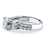 Rhodium Plated Sterling Silver Round Cubic Zirconia CZ 3-Stone Anniversary Engagement Ring