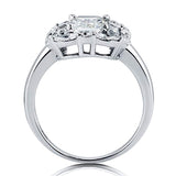 Rhodium Plated Sterling Silver Radiant Cut Cubic Zirconia CZ Statement Art Deco Halo Engagement Ring