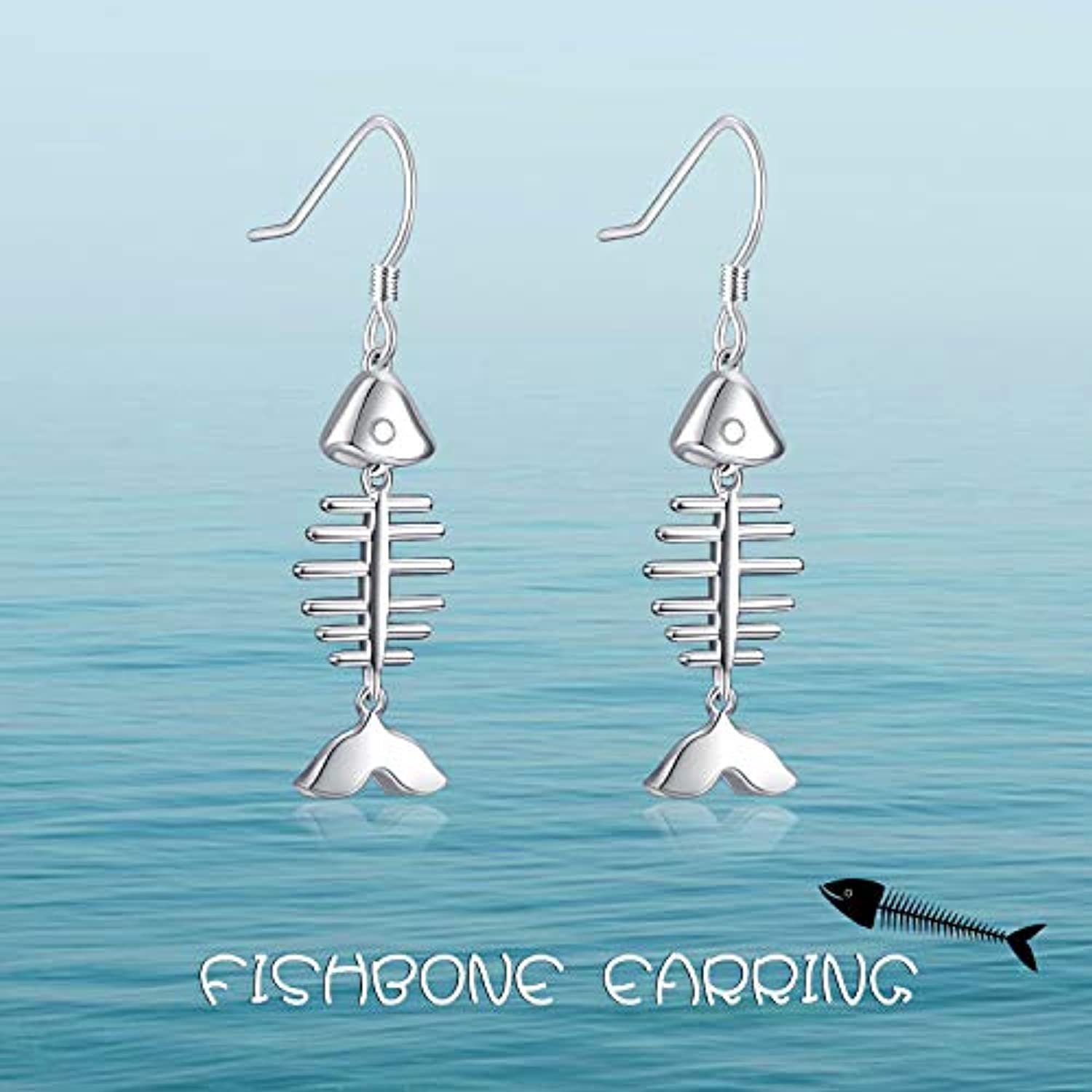 925 Sterling Silver Fishbone dangle Earrings ocean memorial jewelry gifts for Women